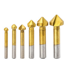 6PCS Titanium Coated 6.3mm-20.5mm 90 Degree 3 Flute Chamfer Cutter HSS Countersink Drill Bit for Board